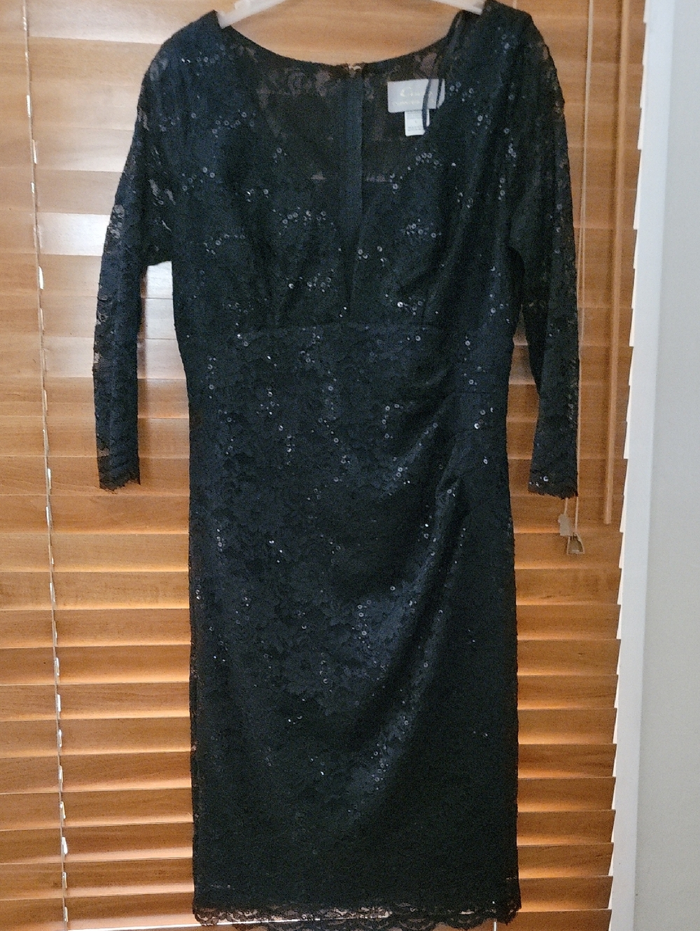 Black Lace Sequin Long-Sleeve Sheath Dress - Women
